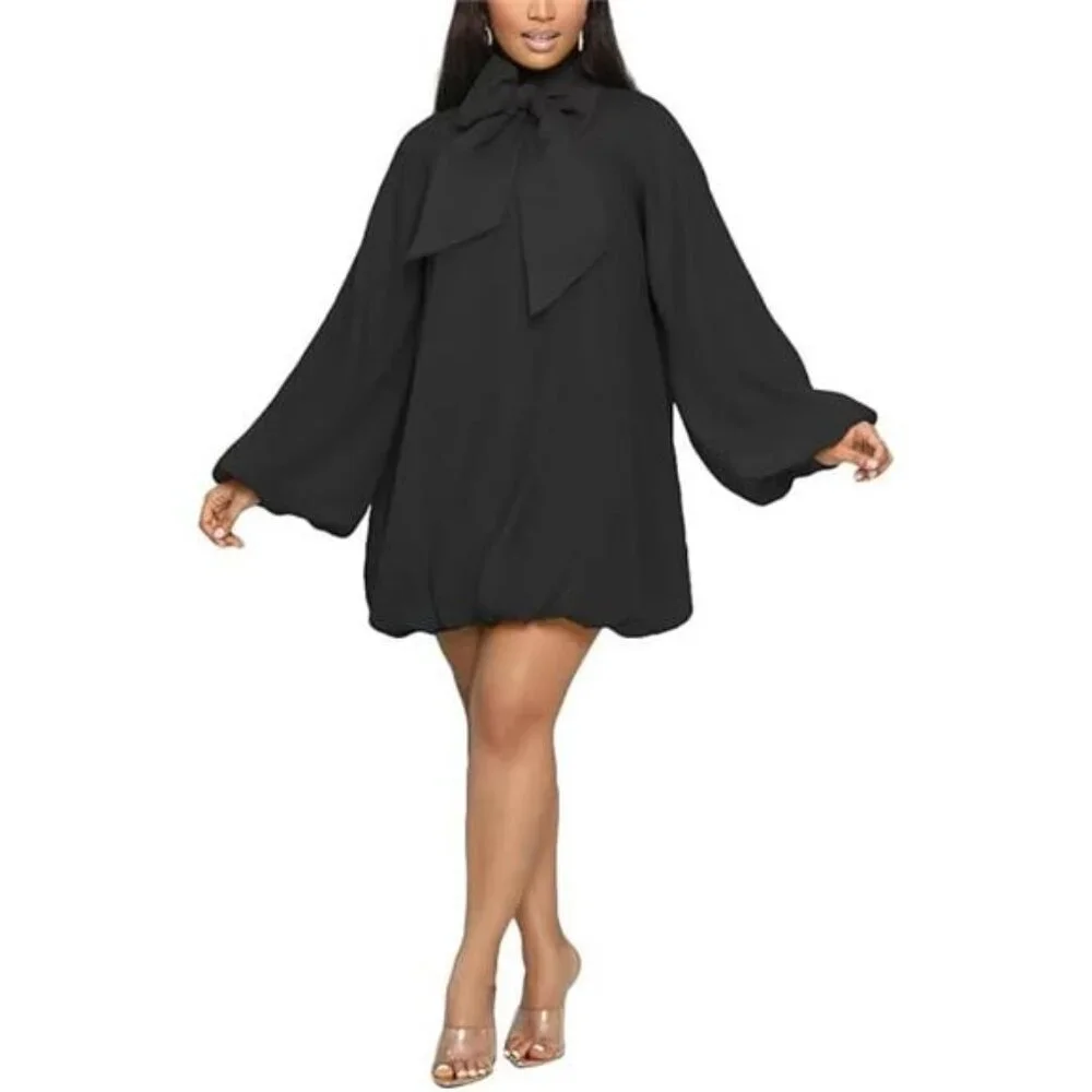 Women's Puff Sleeve Sweetheart Neck Chiffon Mini Dress for Cocktail Party - Picture 7 of 7